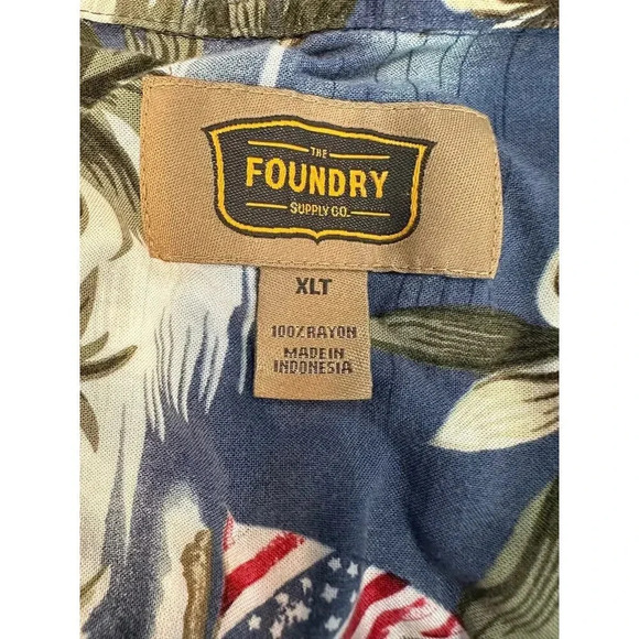 The Foundry Supply Co. American Flag Hawaiian Casual Button Shirt Men XLT Preppy - Picture 2 of 11